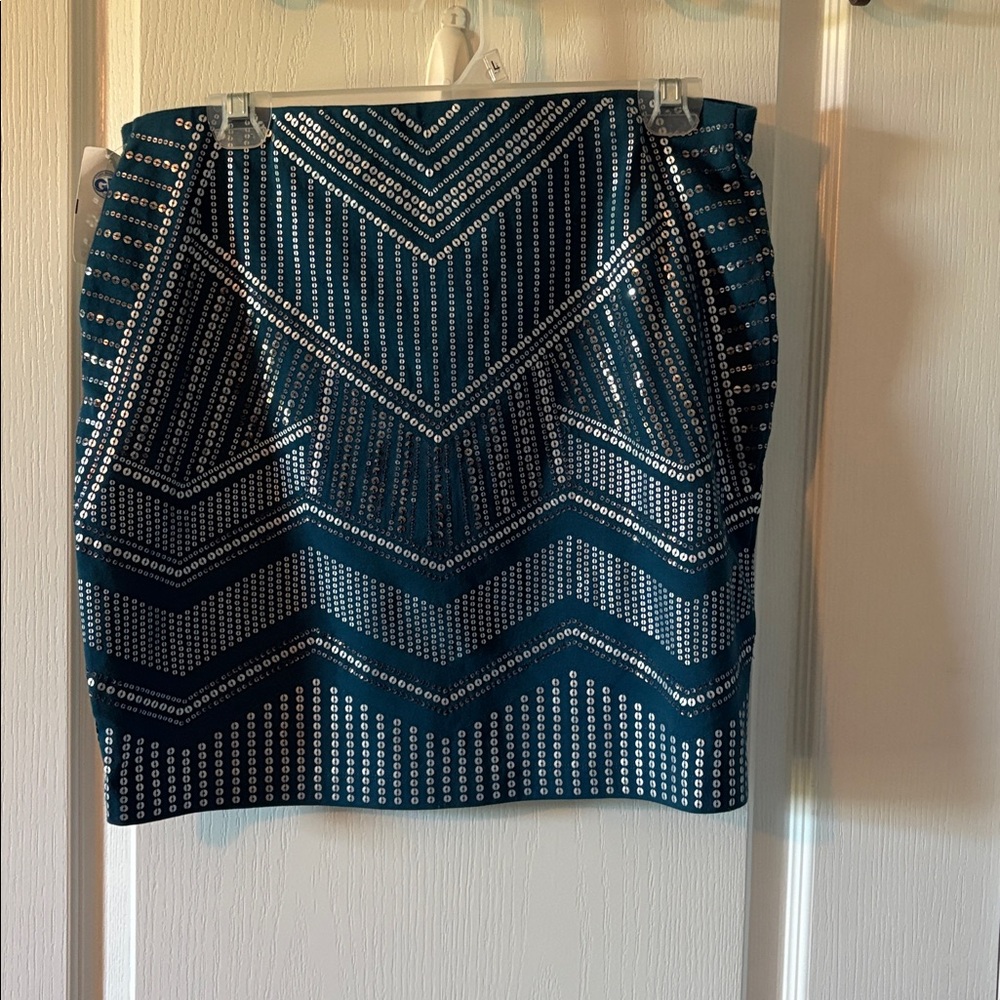 Express Teal and Silver Midi Skirt